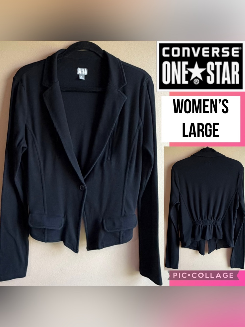 Converse One Star x Target Womens Blazer Jacket Black Knit Comfortable Size L